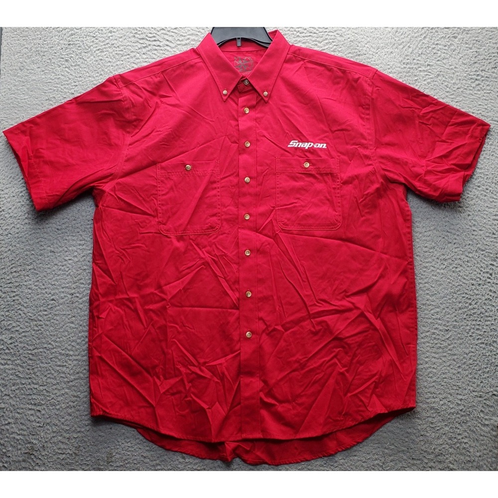 Destination Snap-On Shirt Mens XL Red Short Sleeve Chest Pocket Button Down